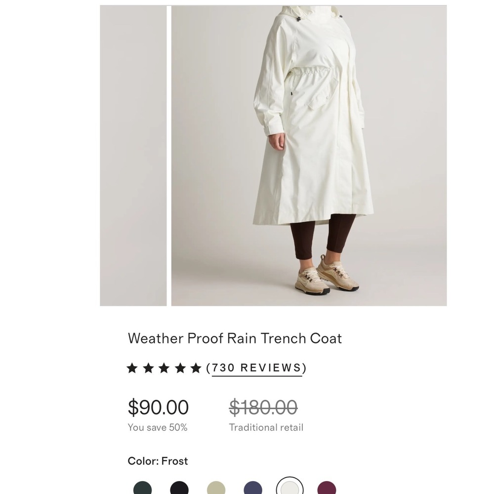Quince Weather Proof Rain Trench Coat Frost White XS Long Hooded Jacket New* - Picture 7 of 8